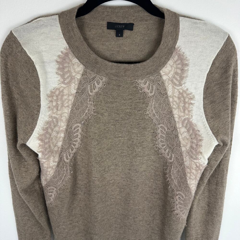 J.Crew Womens Crewneck Wool Blend Academia Cottagecore Tan/Ivory Sweater Small - Picture 3 of 11